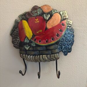Vintage folk art style Metal wall hook, fruit, rustic, hand painted, Vintage